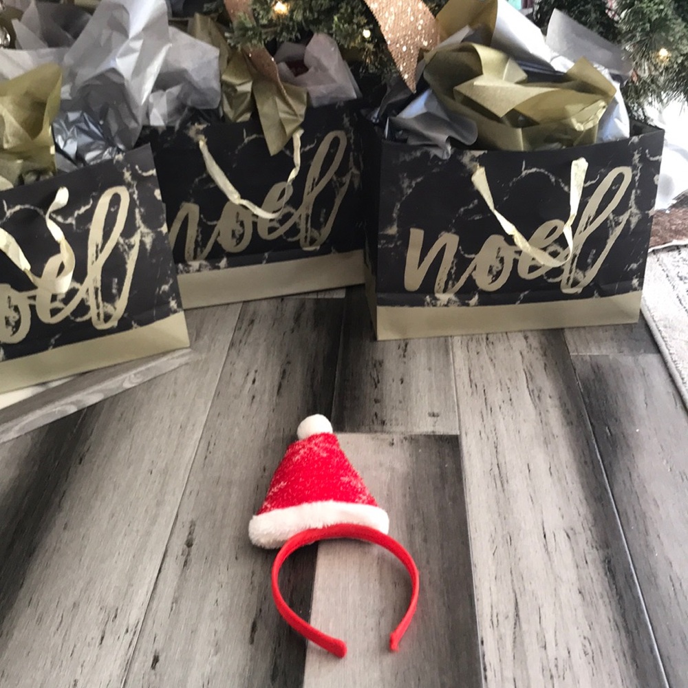 Santa Hat Headband with Red and White Snowflakes